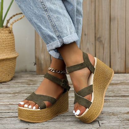 Boho Espadrille Wedge Ankle Strap Sandal