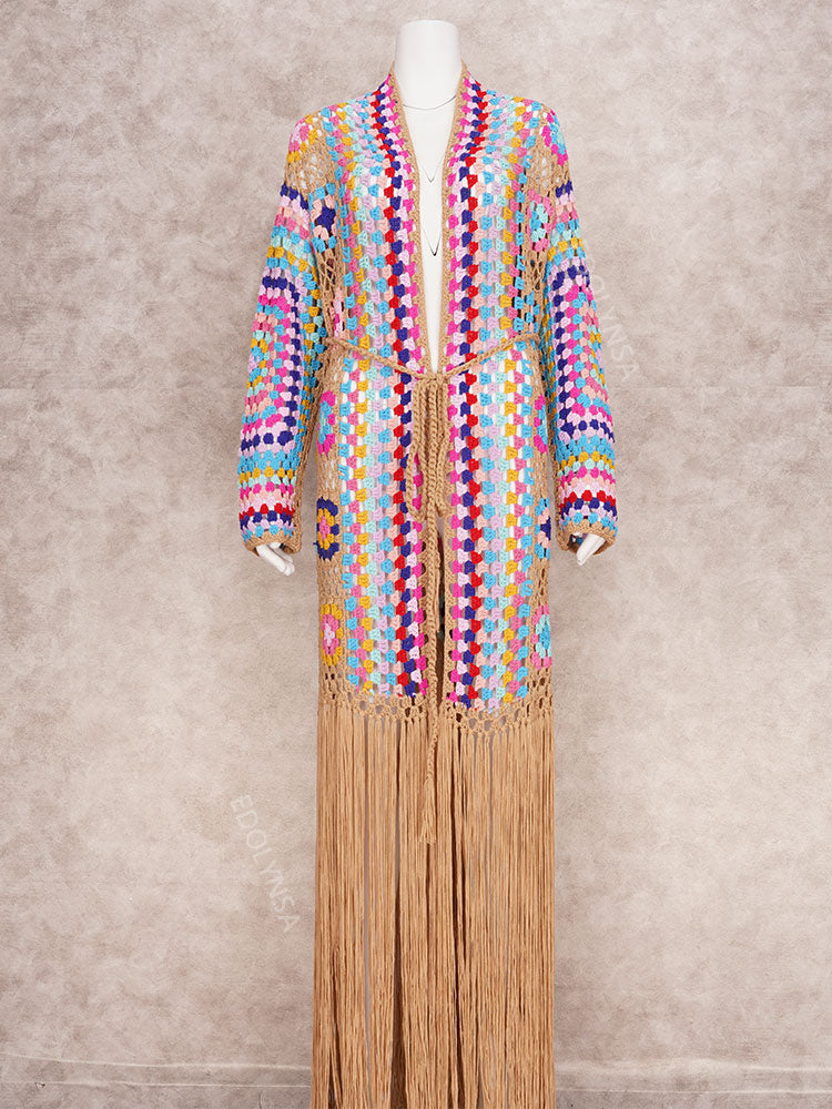 Boho Handmade Fringed Crochet Cardigan - Top Boho