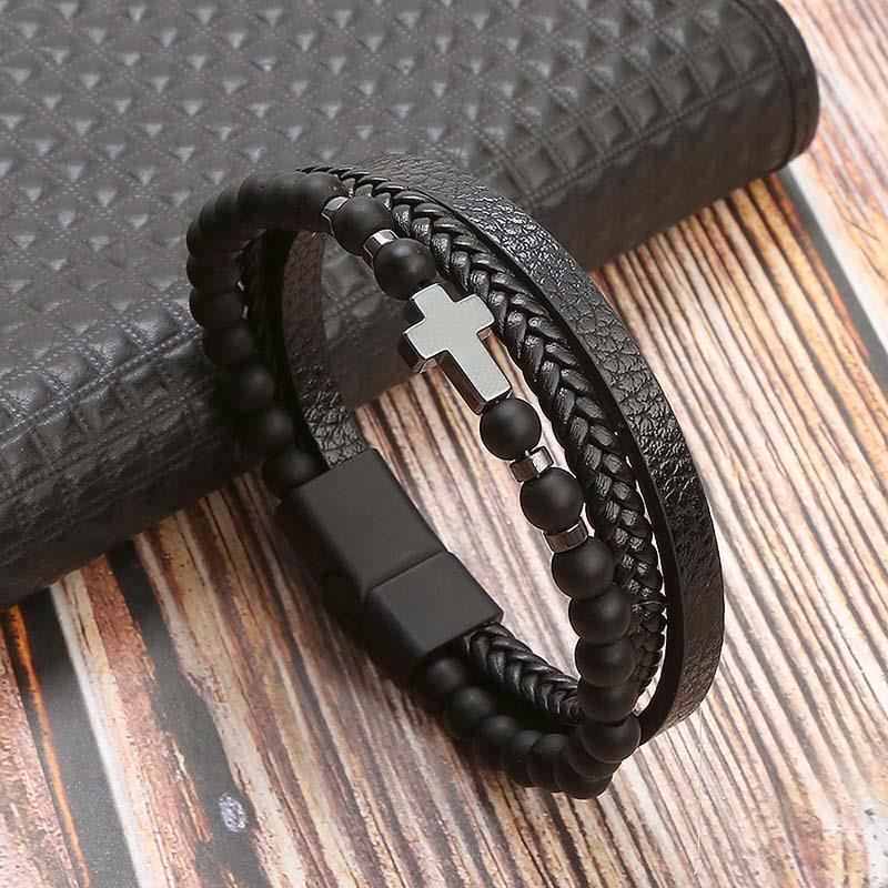 Leather And Tiger Eye Beaded Bracelet