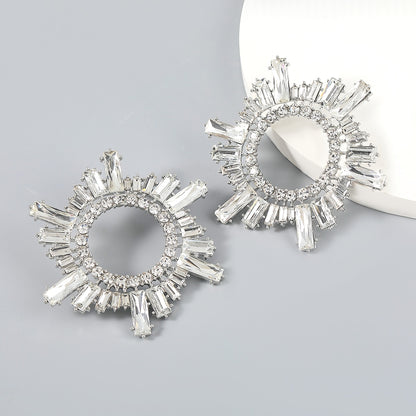 Shiny Rhinestone Flower Dangle Earrings