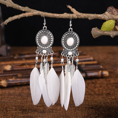 Bohemian Long Feather Dangle Earrings - Top Boho