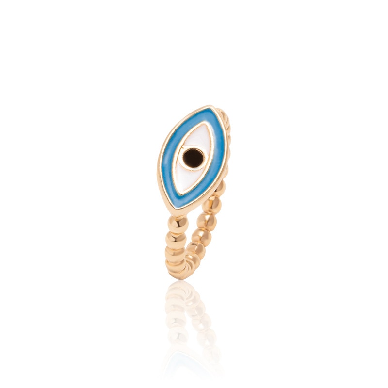 Boho Blue & Gold Evil Eye Ring - Top Boho