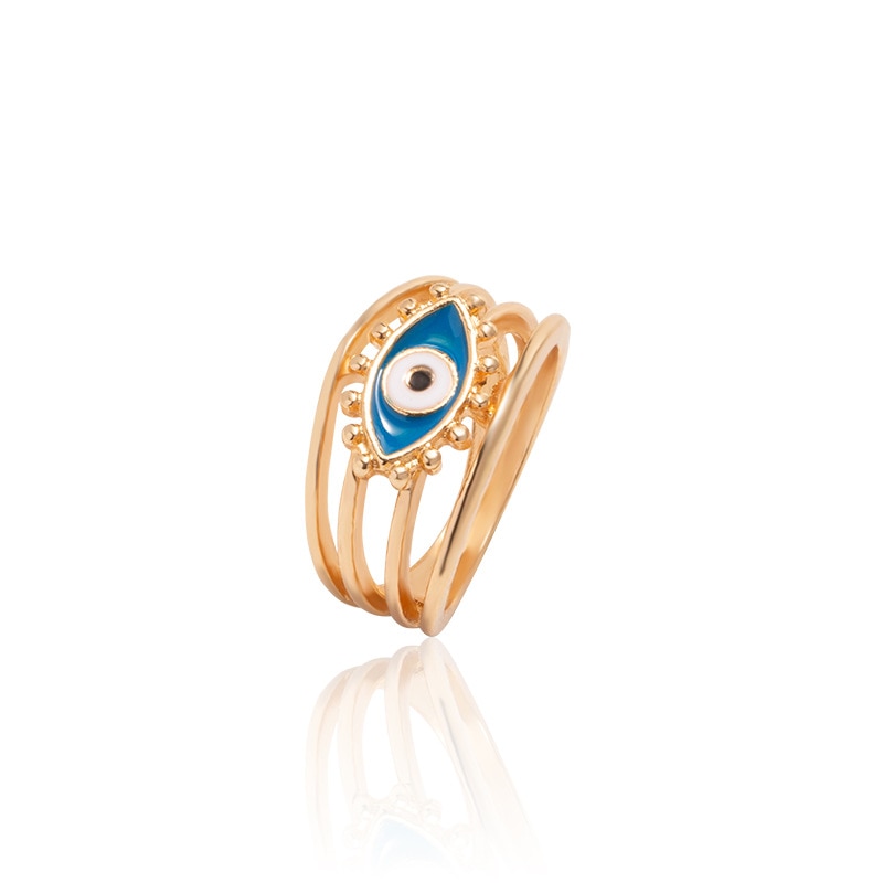 Boho Blue & Gold Evil Eye Ring - Top Boho