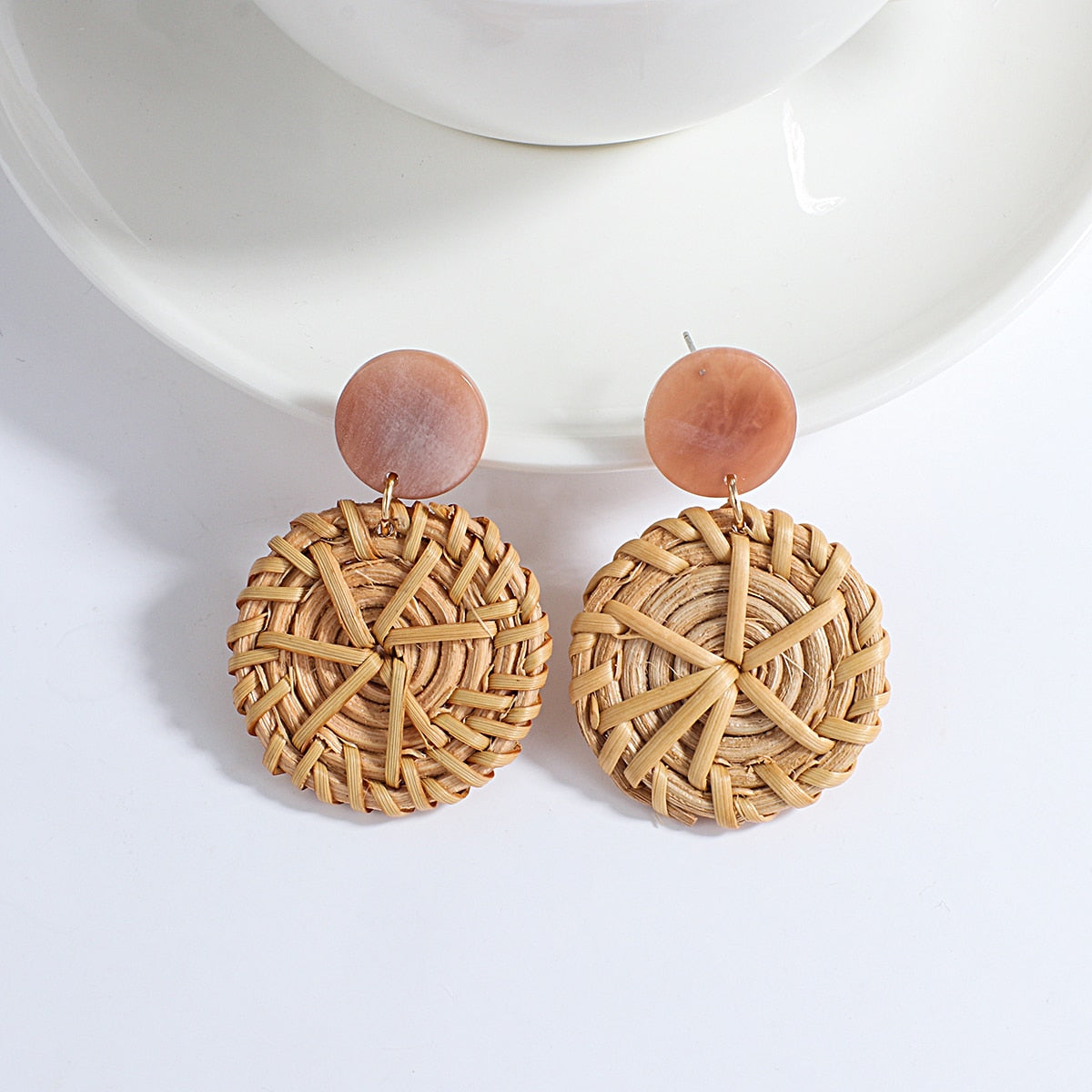 Handmade Rattan Wooden Drop Earrings - Top Boho