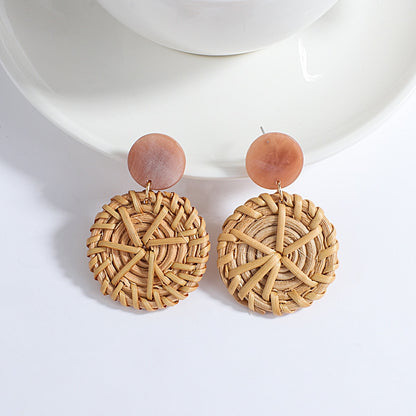 Handmade Rattan Wooden Drop Earrings - Top Boho