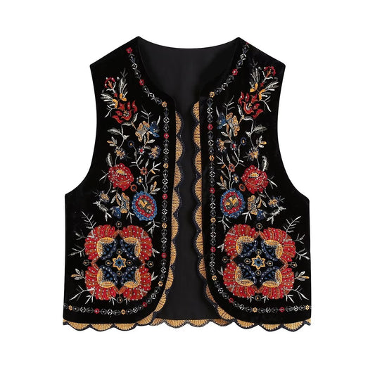 Vintage Boho flower embroidery vest - Top Boho