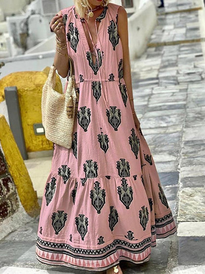 Boho Half-Open Collar Loose Dress - Top Boho