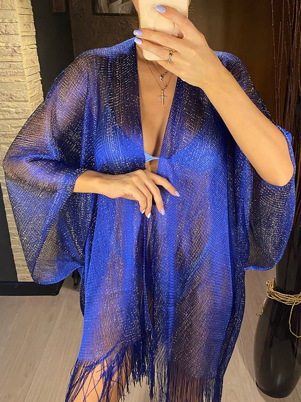 Sheer Knitted Boho Tunic Cover Up - Top Boho