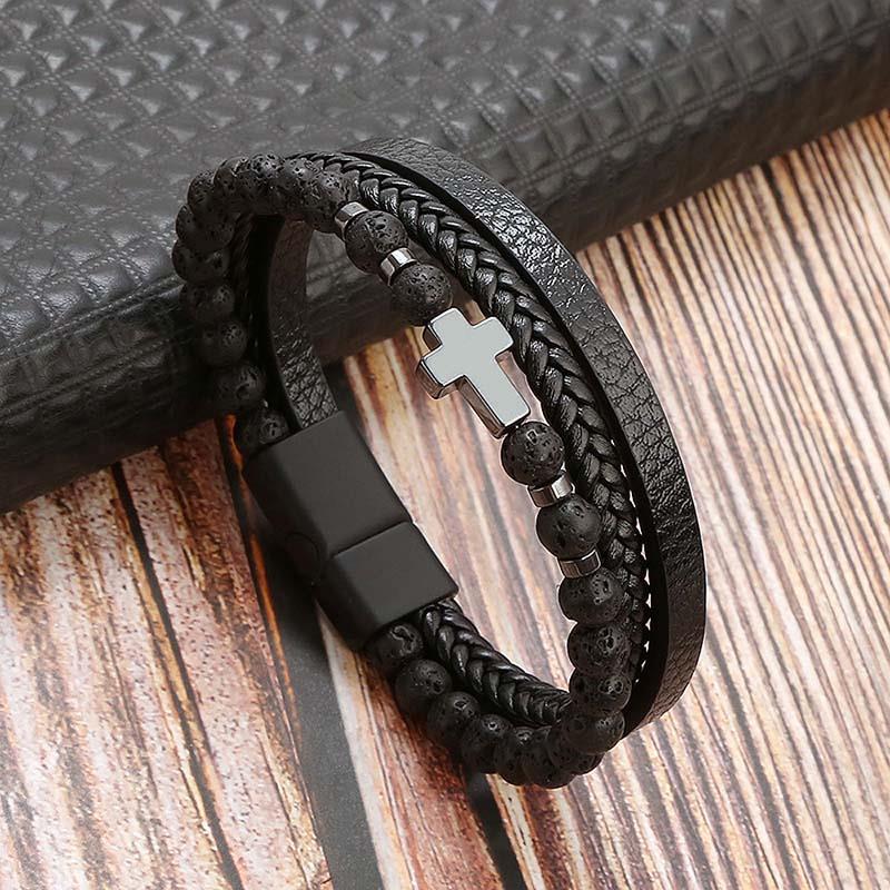 Leather And Tiger Eye Beaded Bracelet