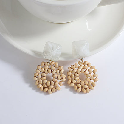 Handmade Rattan Wooden Drop Earrings - Top Boho