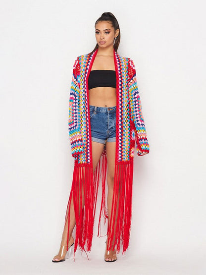 Boho Handmade Fringed Crochet Cardigan - Top Boho