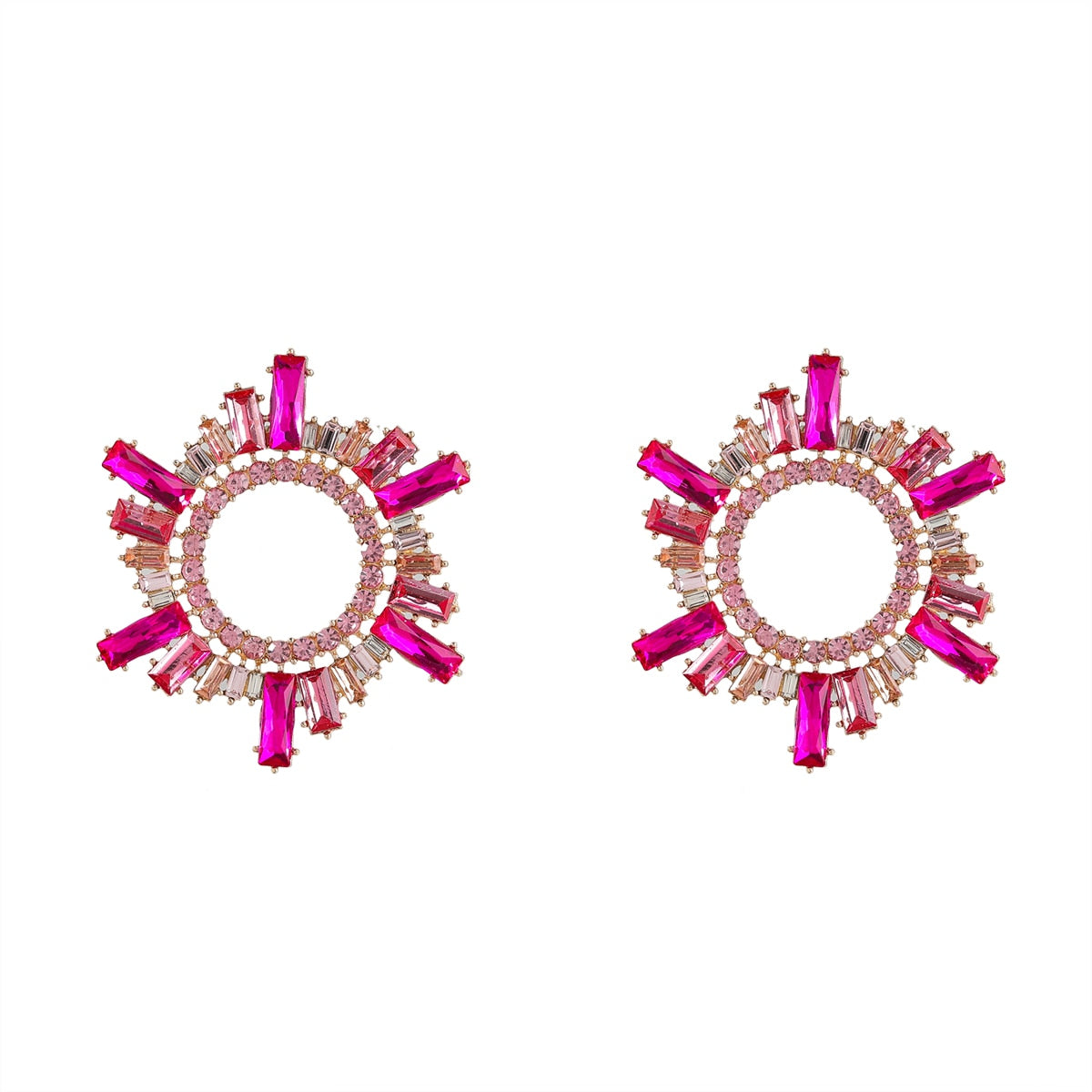 Shiny Rhinestone Flower Dangle Earrings