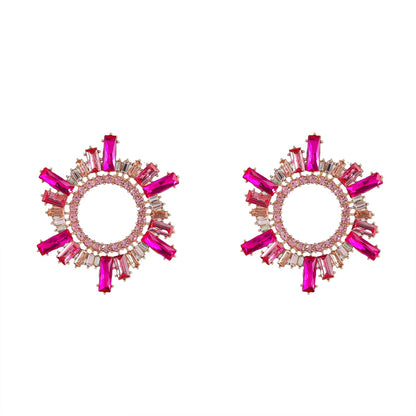 Shiny Rhinestone Flower Dangle Earrings
