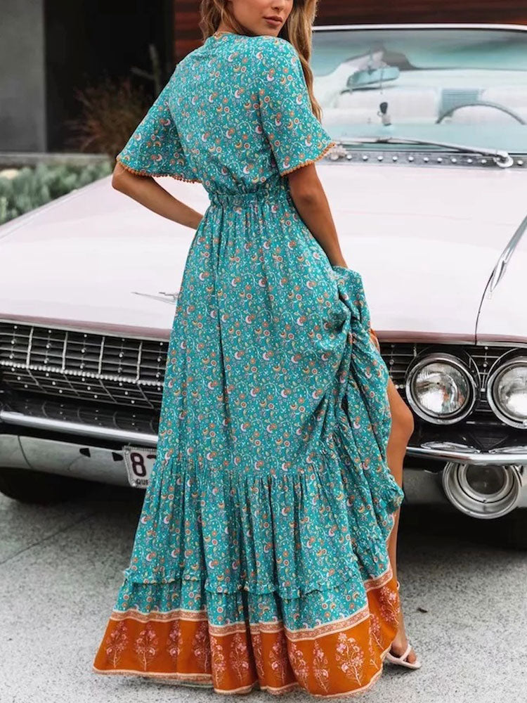 Boho Floral Print Maxi Dress