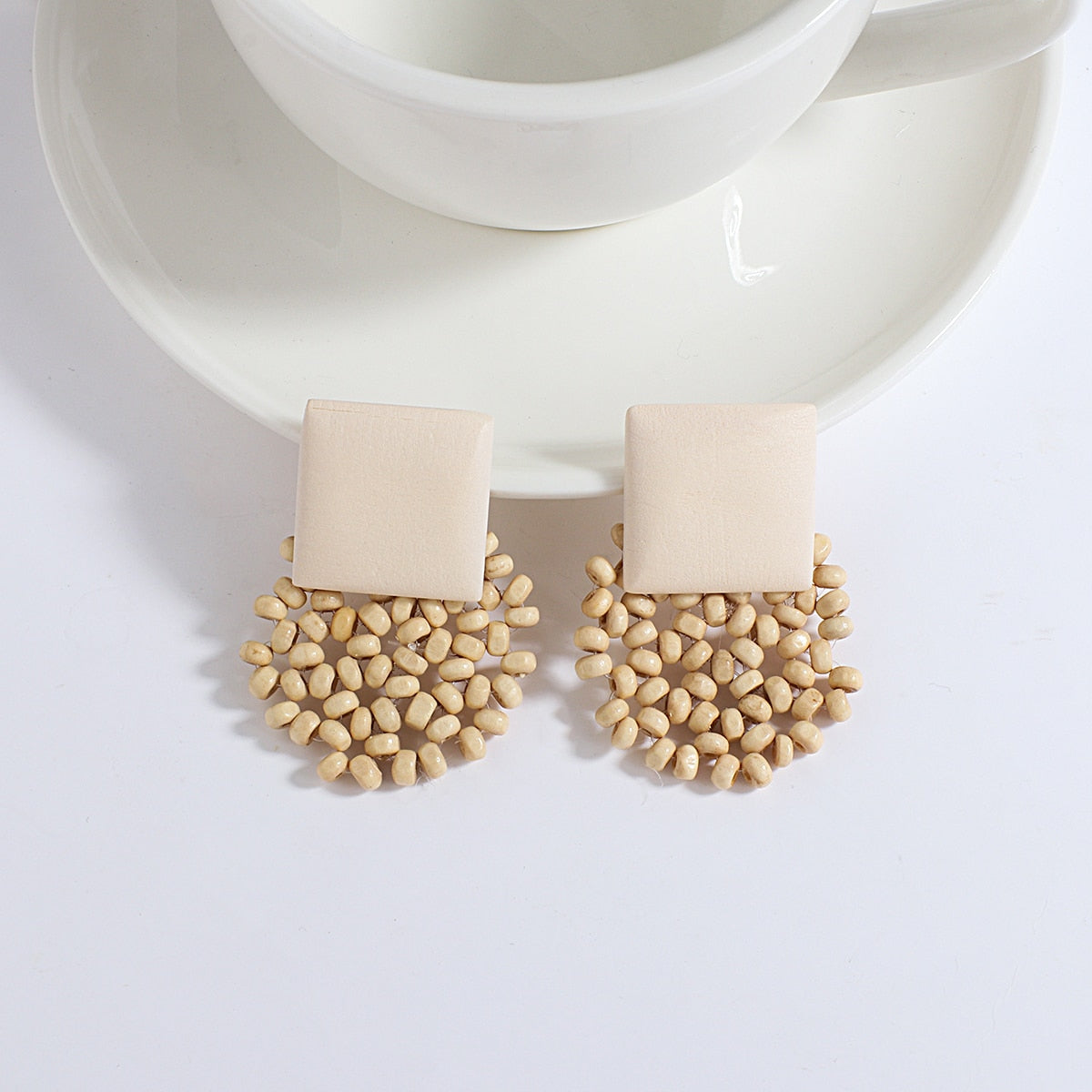 Handmade Rattan Wooden Drop Earrings - Top Boho