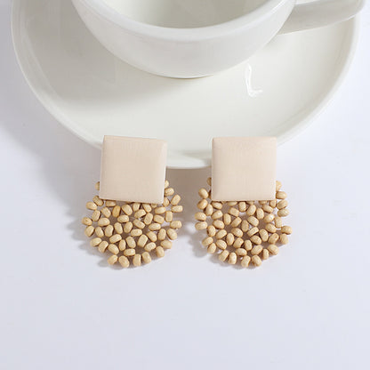 Handmade Rattan Wooden Drop Earrings - Top Boho