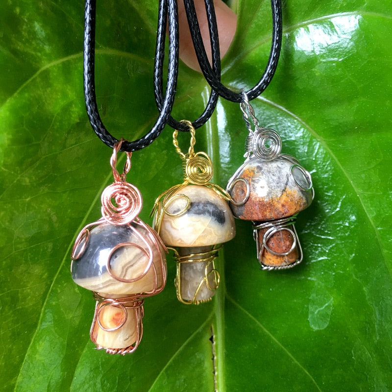 Wire Wrapped Crystal Mushroom Necklace