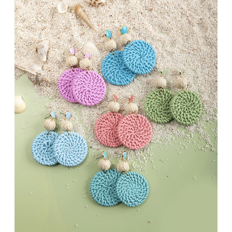 Boho Rattan With Raffia Tassel Pendant Earrings - Top Boho
