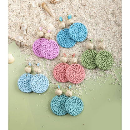 Boho Rattan With Raffia Tassel Pendant Earrings - Top Boho