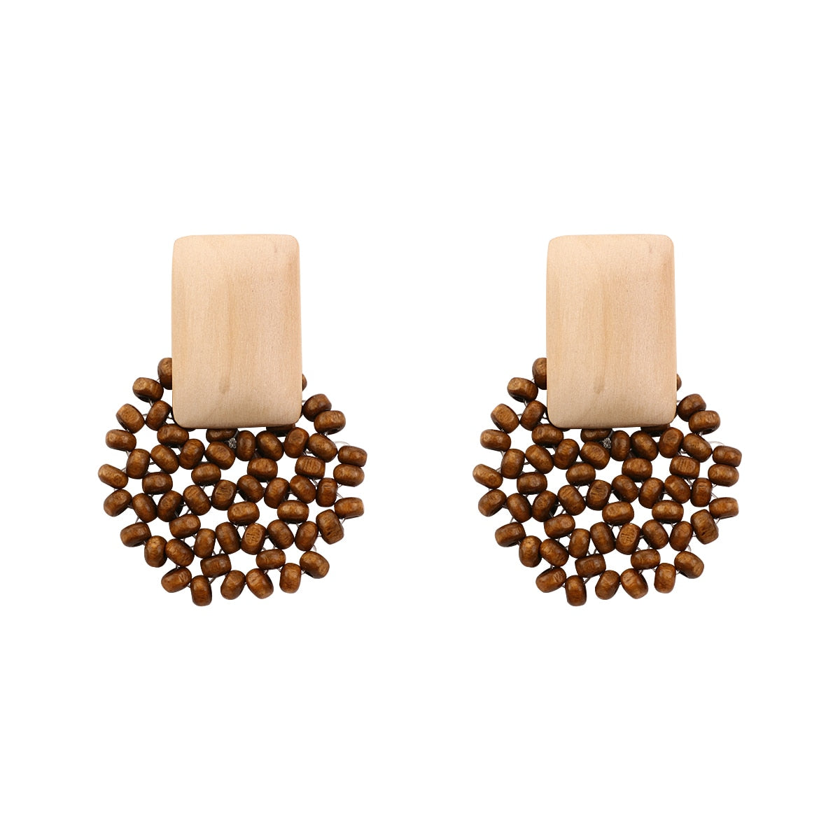 Handmade Rattan Wooden Drop Earrings - Top Boho