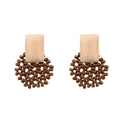 Handmade Rattan Wooden Drop Earrings - Top Boho