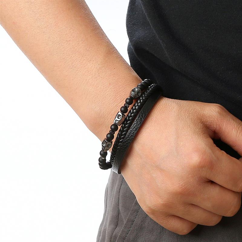 Leather And Tiger Eye Beaded Bracelet