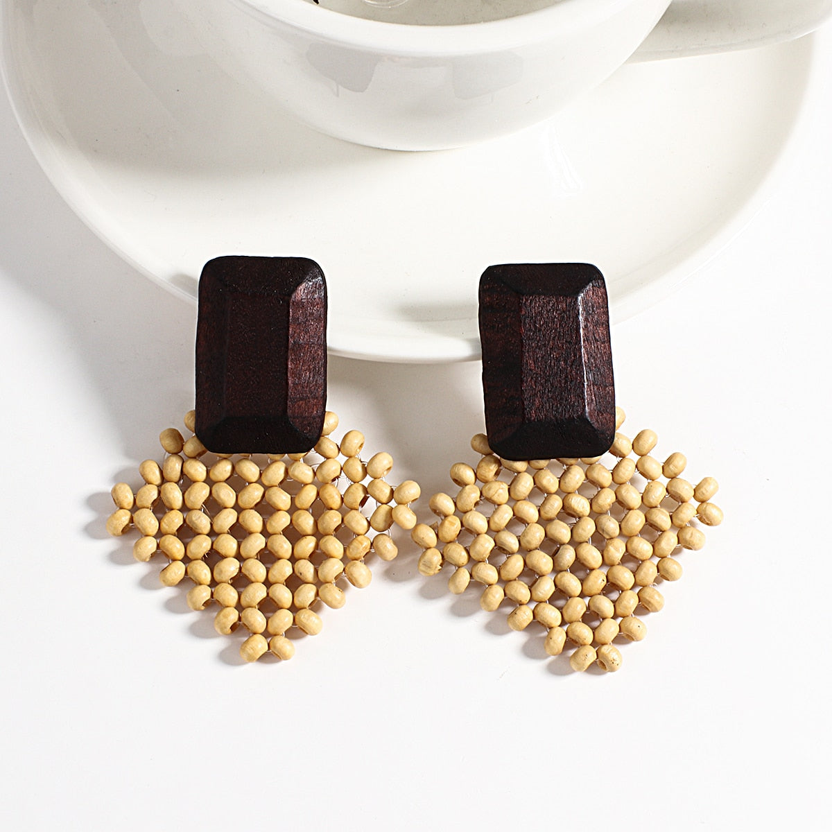 Handmade Rattan Wooden Drop Earrings - Top Boho
