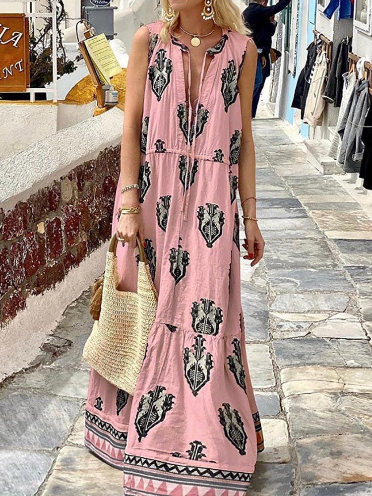 Boho Half-Open Collar Loose Dress - Top Boho