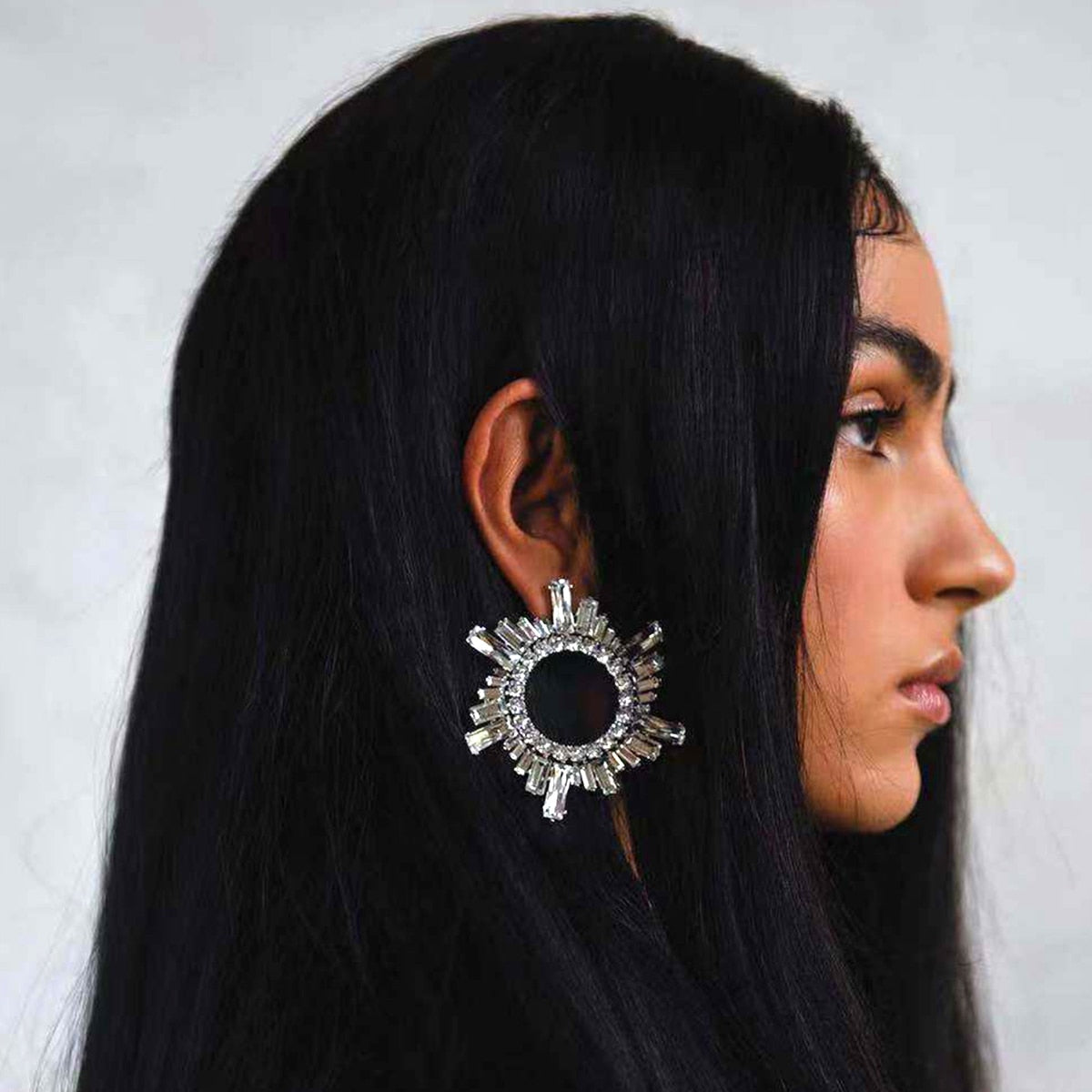 Shiny Rhinestone Flower Dangle Earrings