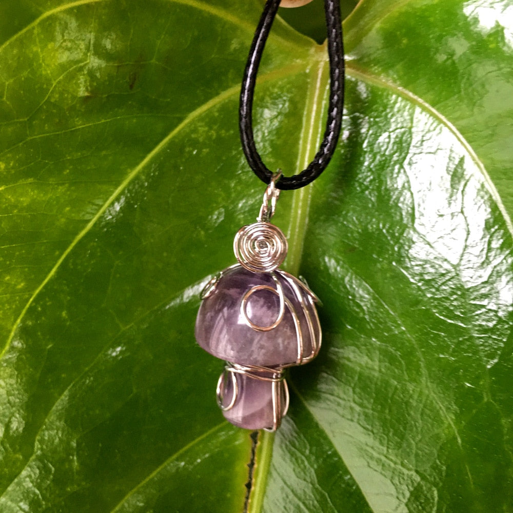 Wire Wrapped Crystal Mushroom Necklace