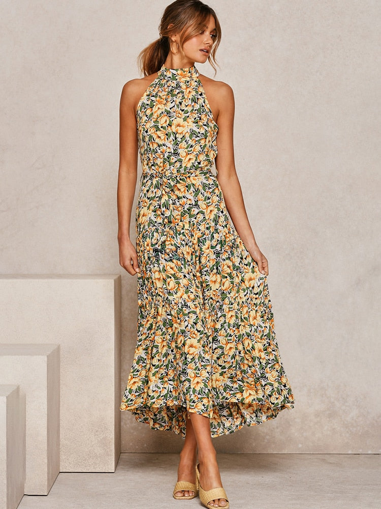 Boho Chic Halter Maxi Dress - Top Boho