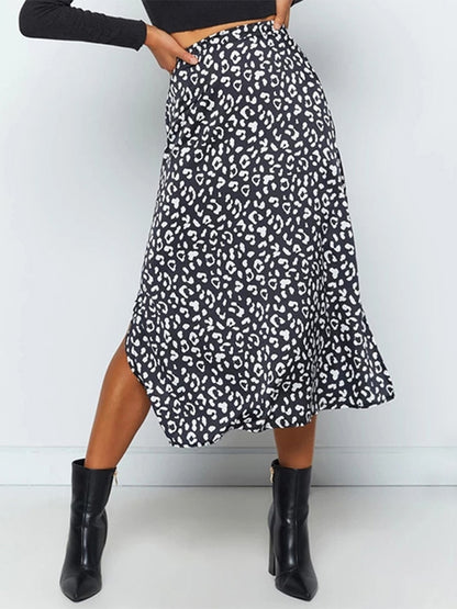 Leopard Print Chiffon Split Skirt - Top Boho