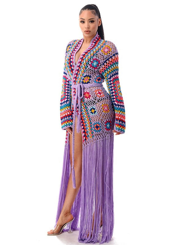 Boho Handmade Fringed Crochet Cardigan - Top Boho