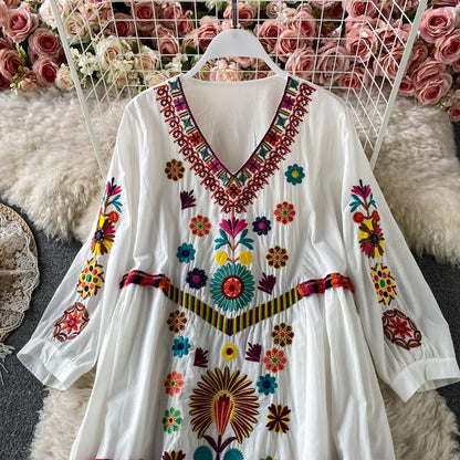 Boho Chic Floral Embroidery Maxi Dress - Top Boho