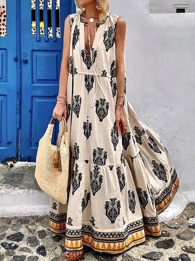 Boho Half-Open Collar Loose Dress - Top Boho