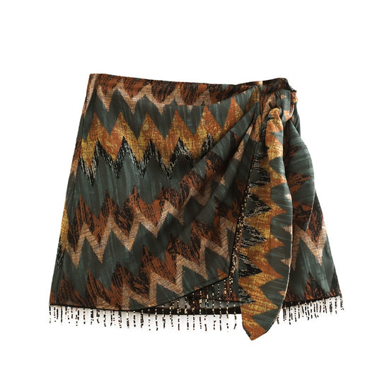 Boho Print Vintage Skirt With Tassel - Top Boho