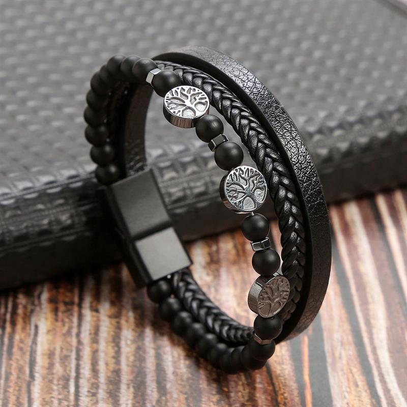 Leather And Tiger Eye Beaded Bracelet