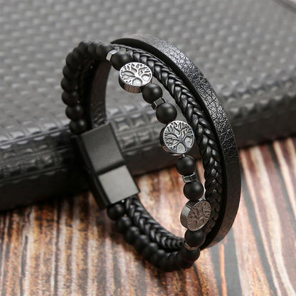 Leather And Tiger Eye Beaded Bracelet