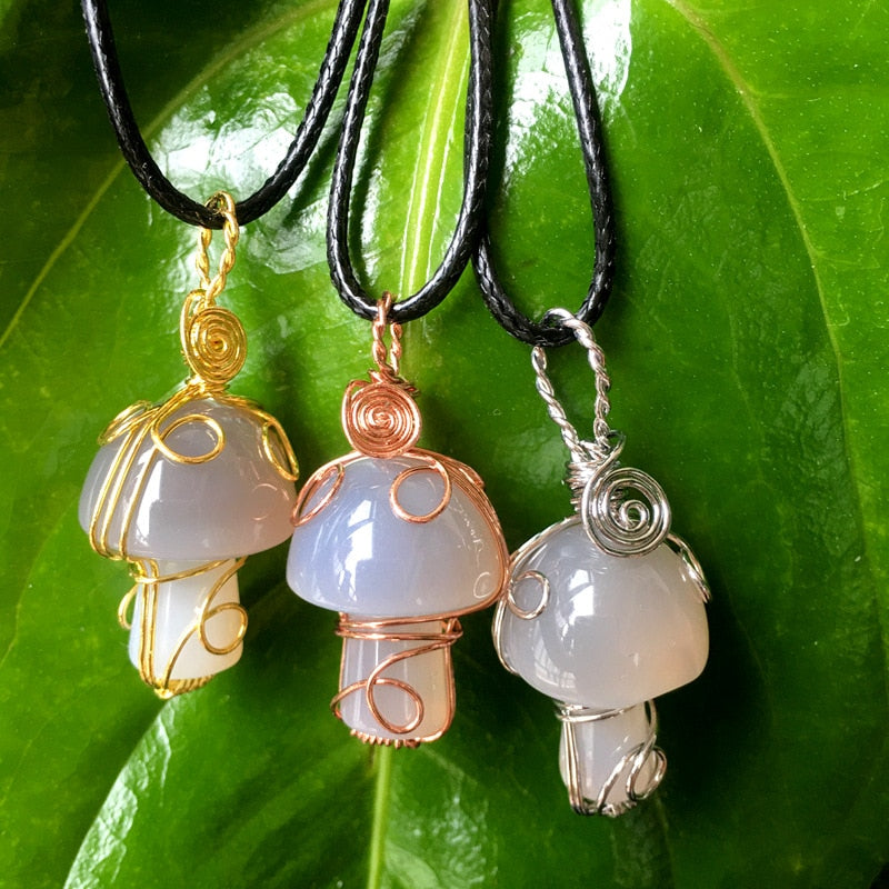Wire Wrapped Crystal Mushroom Necklace