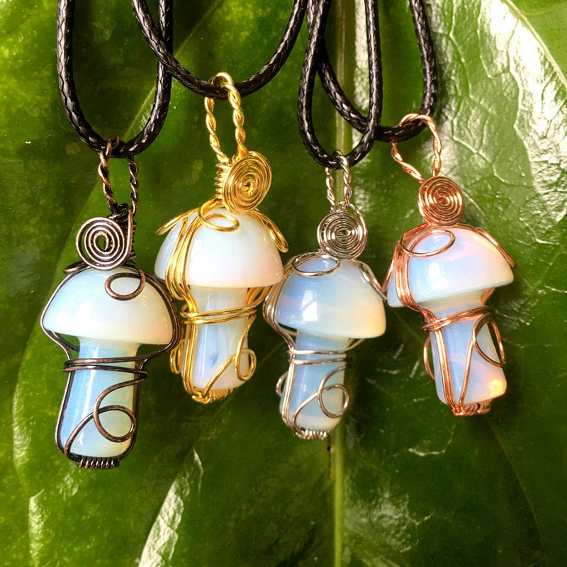 Wire Wrapped Crystal Mushroom Necklace