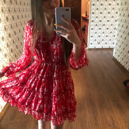 Boho Floral Ruffle Backless Dress - Top Boho