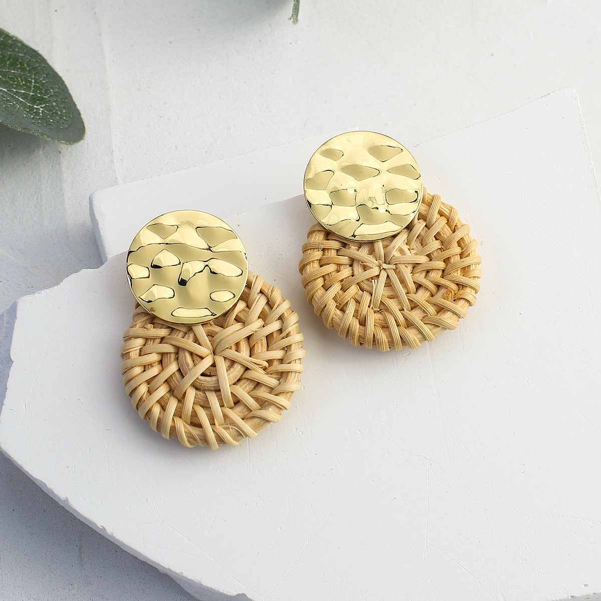 Handmade Rattan Wooden Drop Earrings - Top Boho