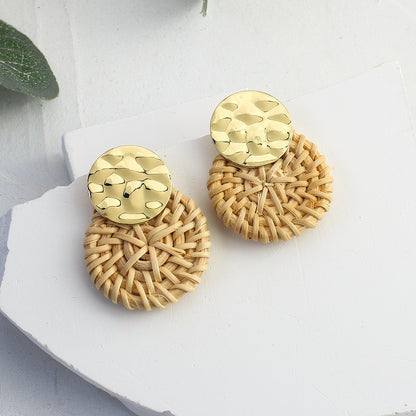 Handmade Rattan Wooden Drop Earrings - Top Boho