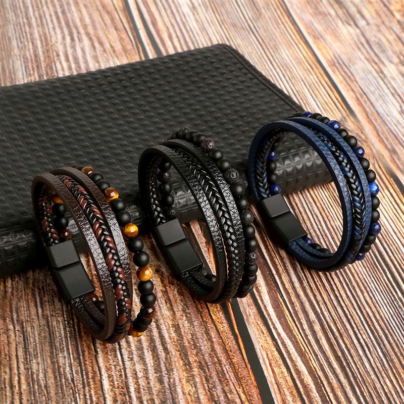 Leather And Tiger Eye Beaded Bracelet