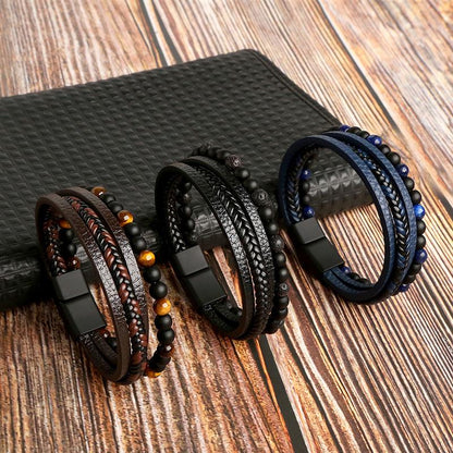 Leather And Tiger Eye Beaded Bracelet