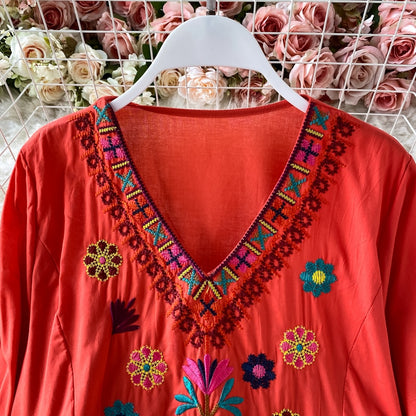 Boho Chic Floral Embroidery Maxi Dress - Top Boho