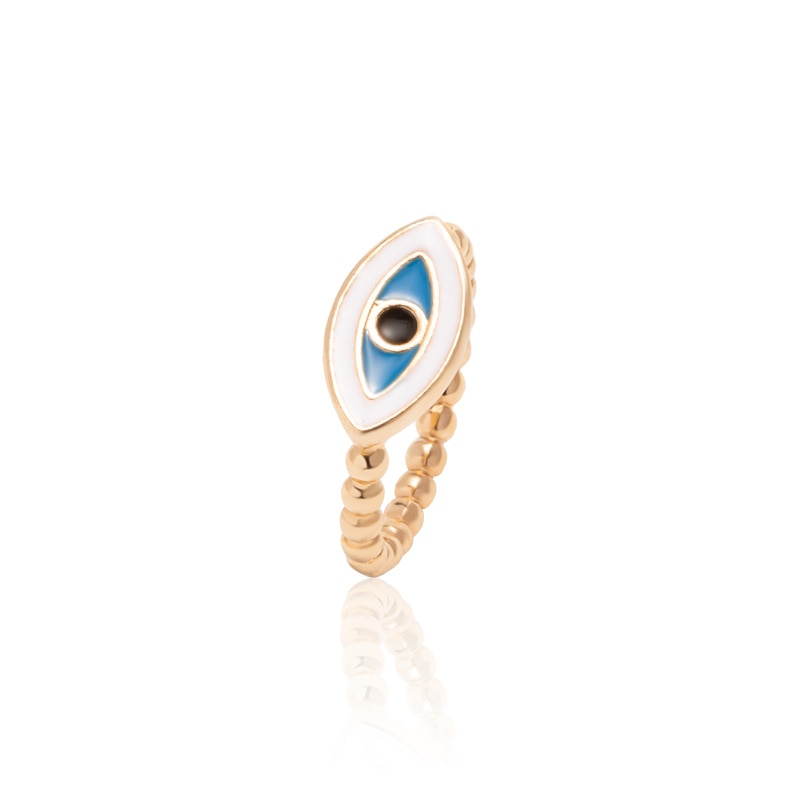 Boho Blue & Gold Evil Eye Ring - Top Boho
