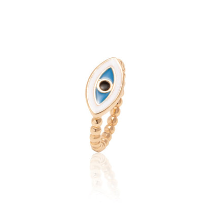Boho Blue & Gold Evil Eye Ring - Top Boho