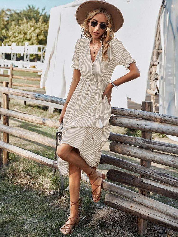 Boho Chic Striped Dress - Top Boho