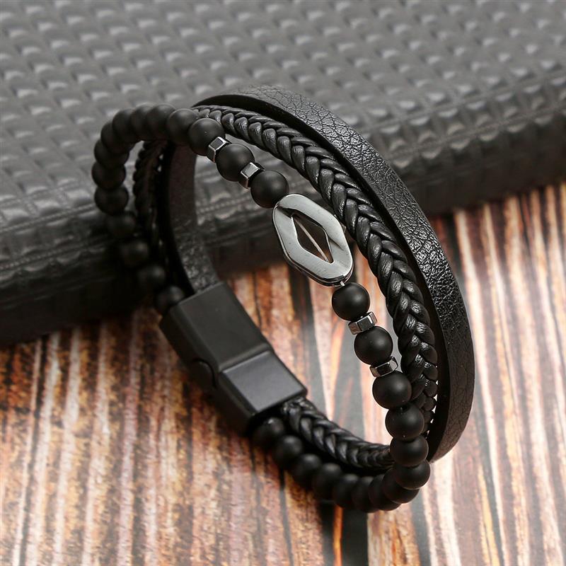 Leather And Tiger Eye Beaded Bracelet